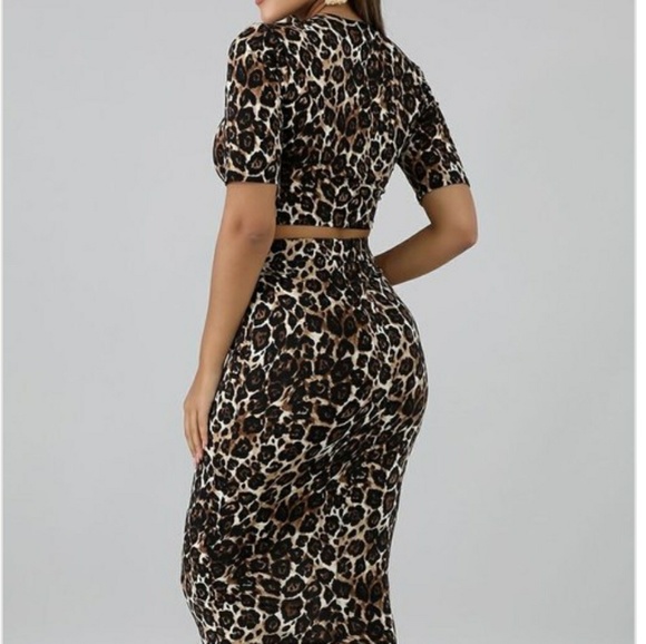 Lepoard Crop Top & High Waist Midi Skirt Set - Picture 6 of 14